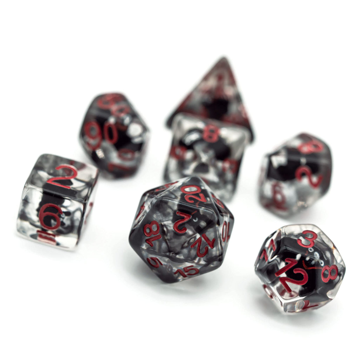Cusdie 7-Die Bat-Filled DND Dice Set – Handmade Resin Polyhedral Dice for Halloween RPGs