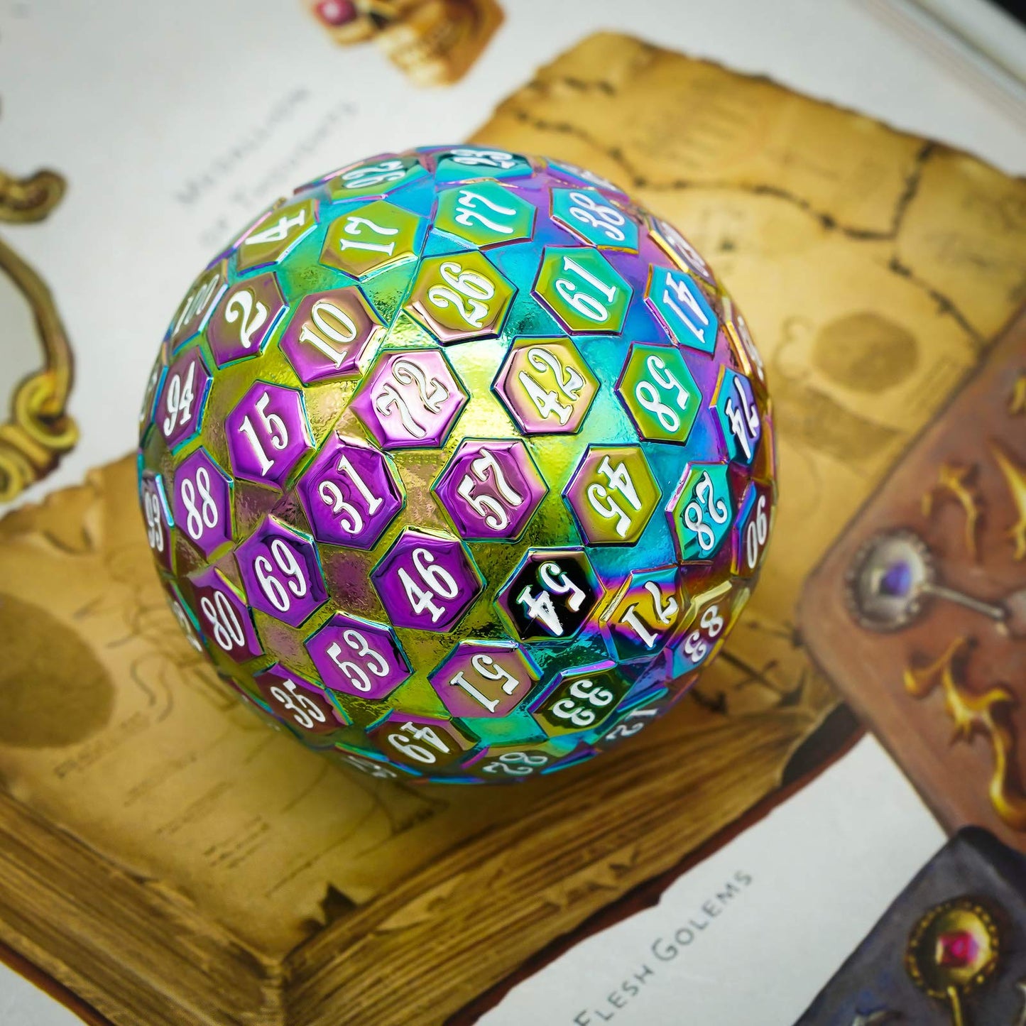 Cusdie D100 DND Metal Dice – 100-Sided Rainbow Dice with Gift Box