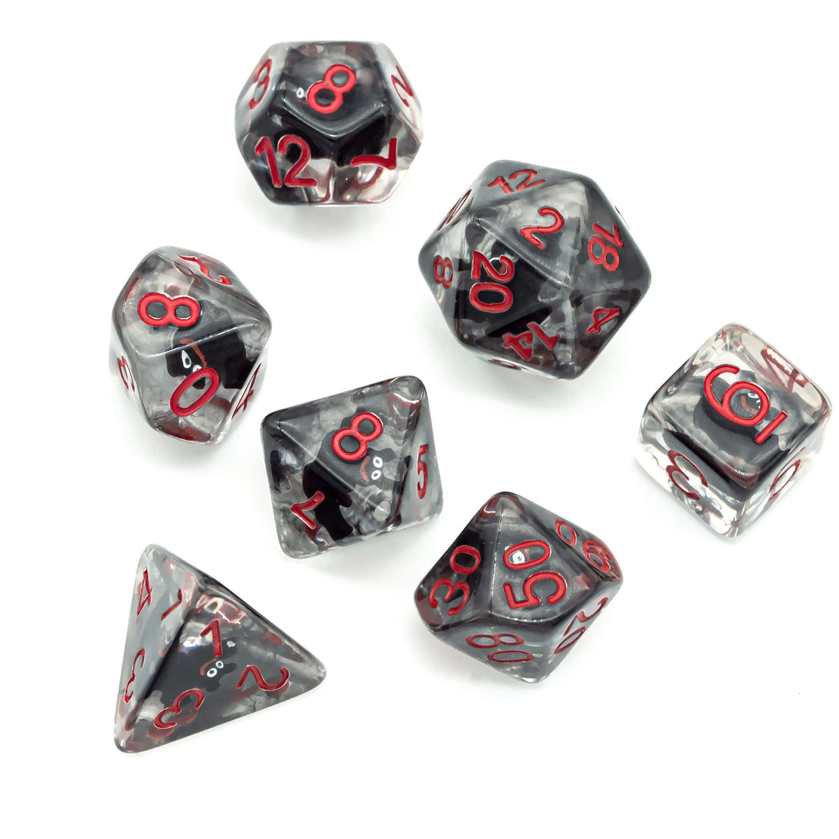 Cusdie 7-Die Bat-Filled DND Dice Set – Handmade Resin Polyhedral Dice for Halloween RPGs