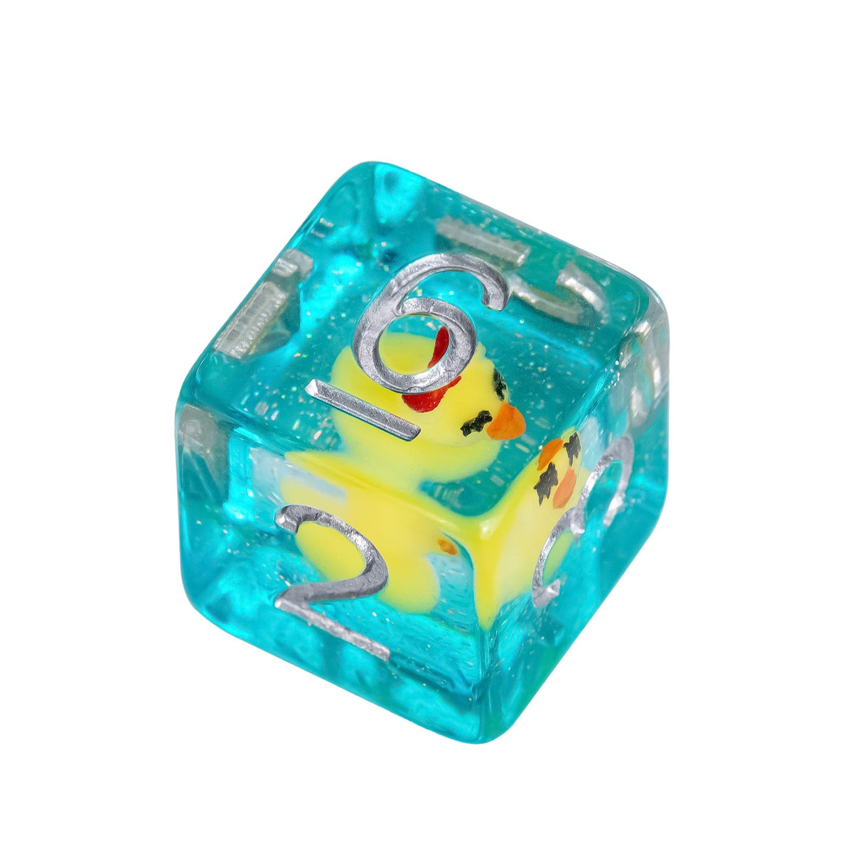 Cusdie DND Dice Set - 7-Piece Transparent Dice with Bow-Tied Yellow Duck, Velvet Pouch