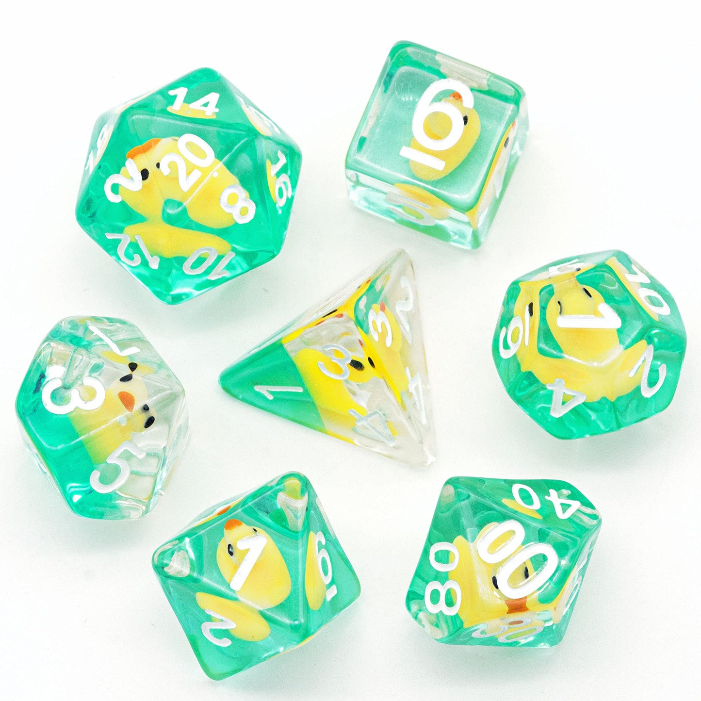 Cusdie 7-Die DND Dice Set – Polyhedral Dice with Animal Inside (Yellow Duck)