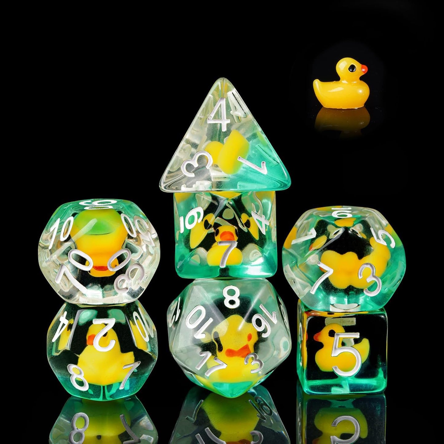 Cusdie 7-Die DND Dice Set – Polyhedral Dice with Animal Inside (Yellow Duck)