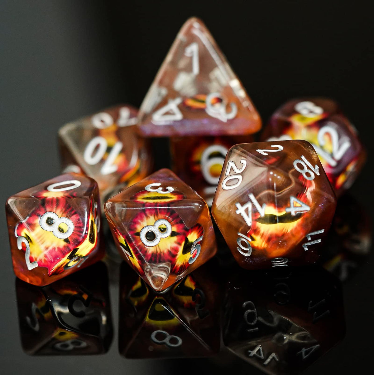 Cusdie 7-Die DND Dice – Eye in the Starry Sky Polyhedral Dice Set (Brown Eyeball)