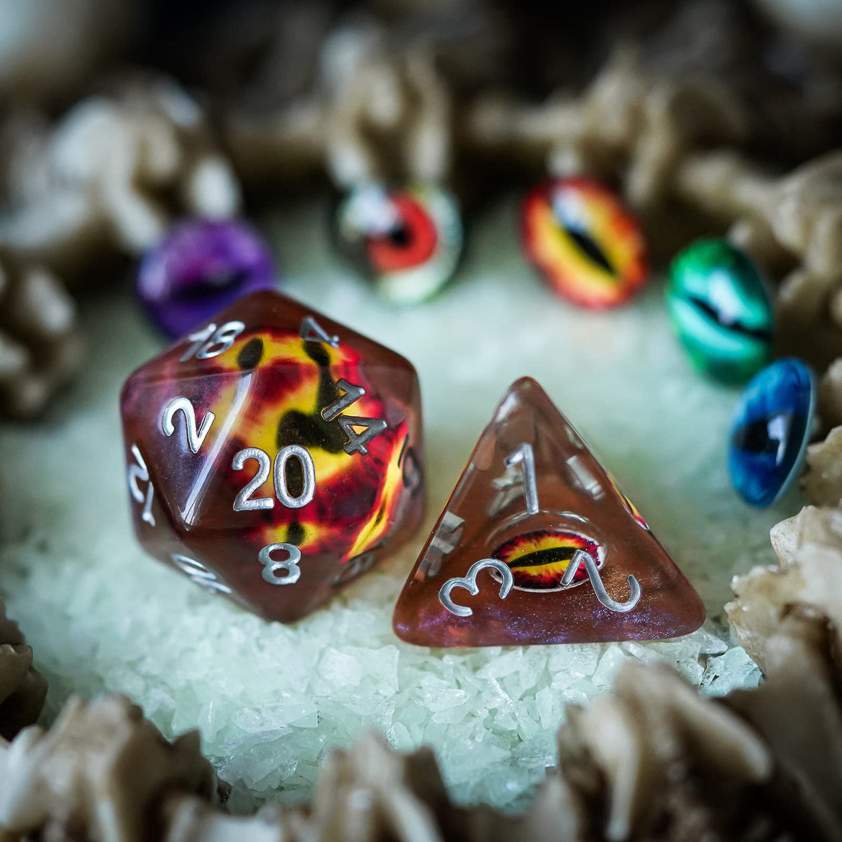 Cusdie 7-Die DND Dice – Eye in the Starry Sky Polyhedral Dice Set (Brown Eyeball)