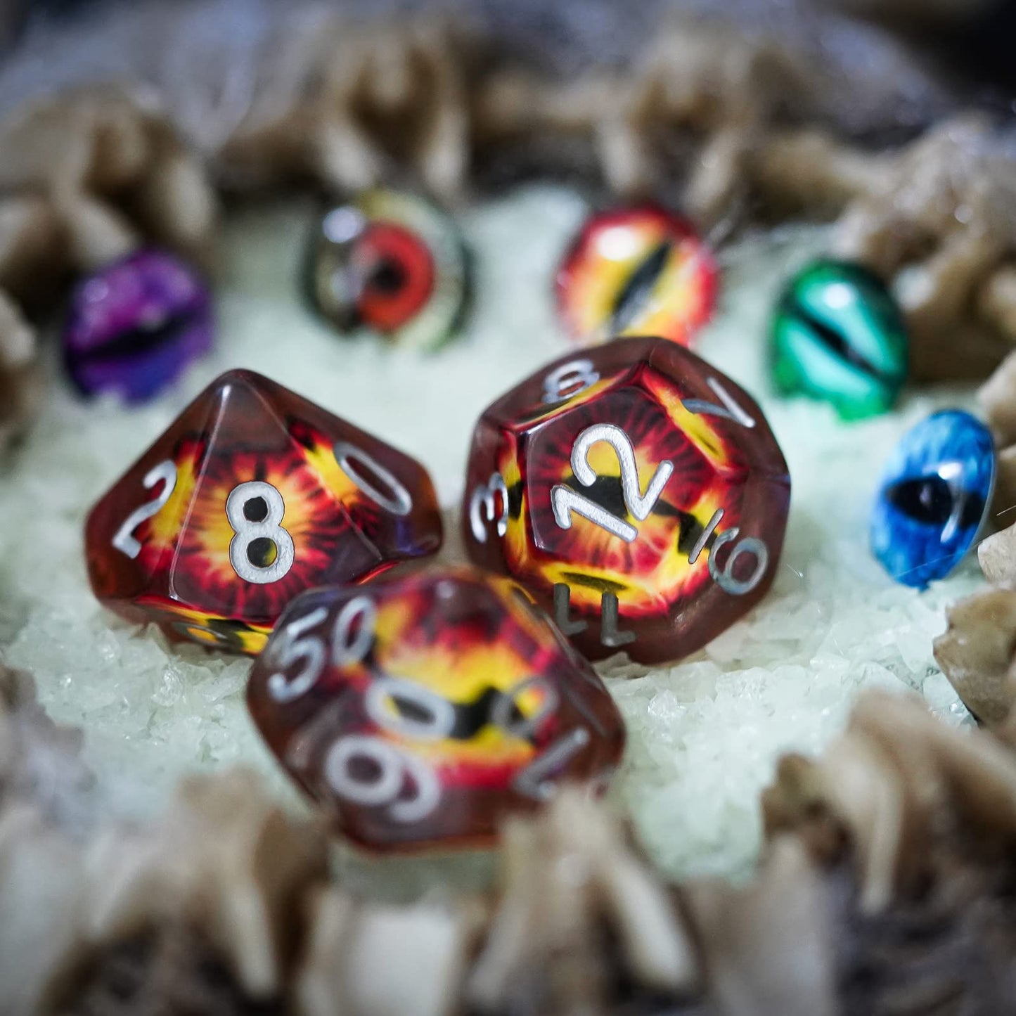 Cusdie 7-Die DND Dice – Eye in the Starry Sky Polyhedral Dice Set (Brown Eyeball)