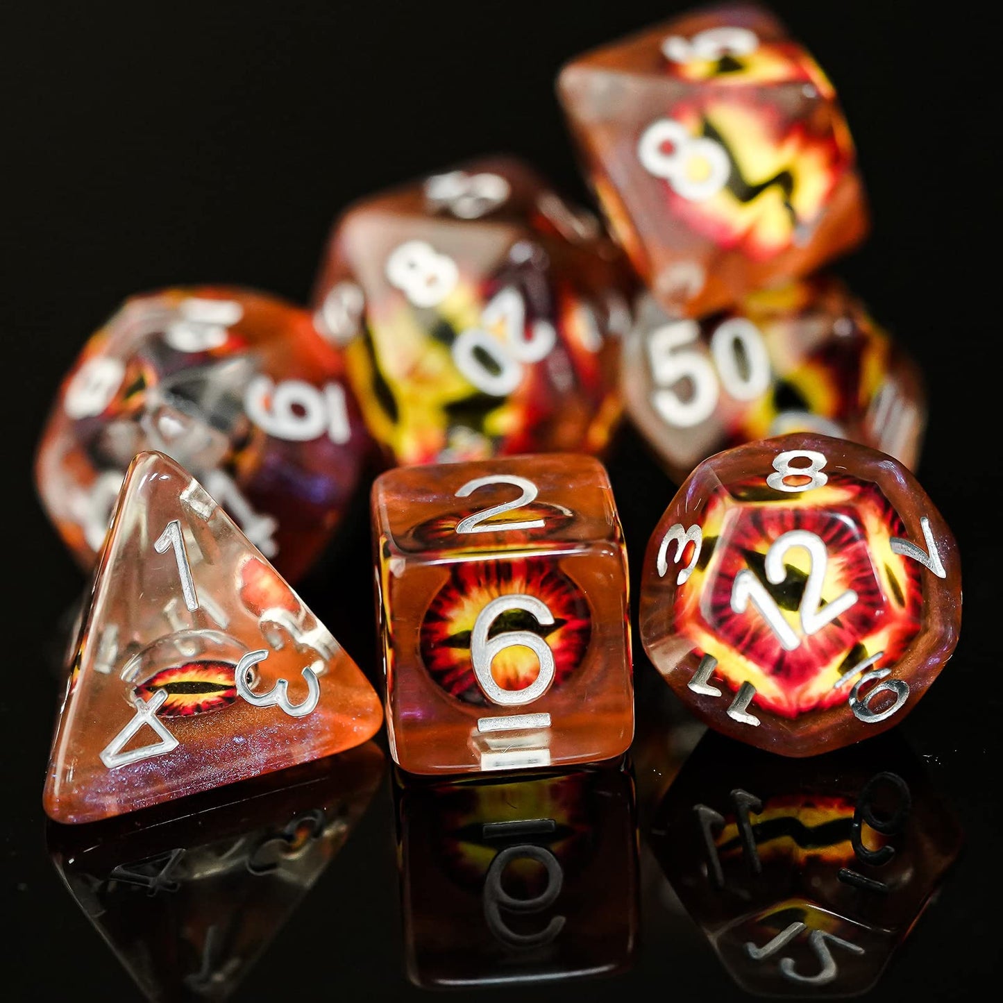 Cusdie 7-Die DND Dice – Eye in the Starry Sky Polyhedral Dice Set (Brown Eyeball)