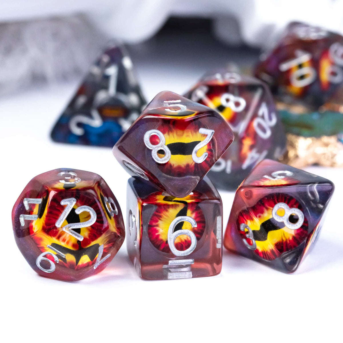 Cusdie 7-Die DND Dice – Eye in the Starry Sky Polyhedral Dice Set (Brown Eyeball)