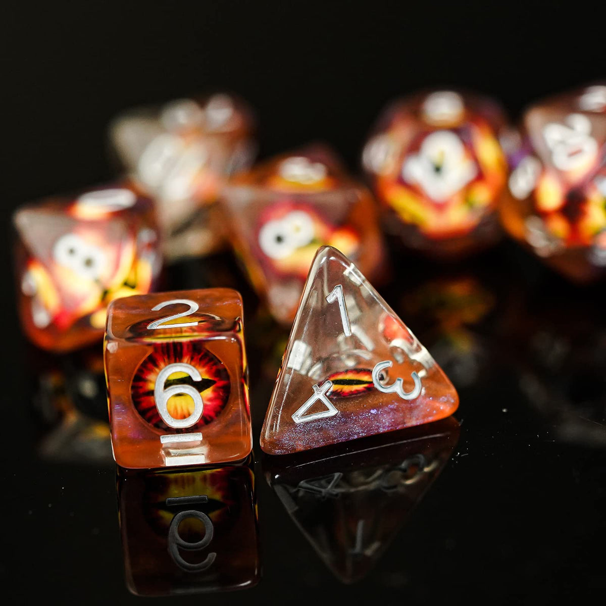 Cusdie 7-Die DND Dice – Eye in the Starry Sky Polyhedral Dice Set (Brown Eyeball)