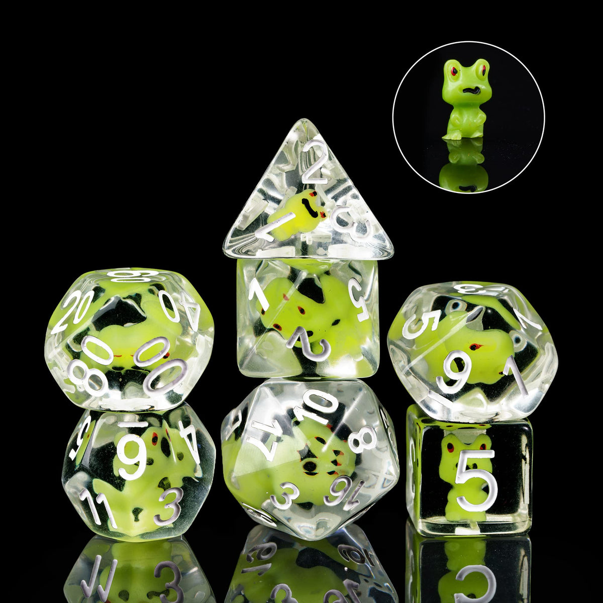 Cusdie 7-Die Frog-Filled Polyhedral Dice Set for D&D – RPG Dice