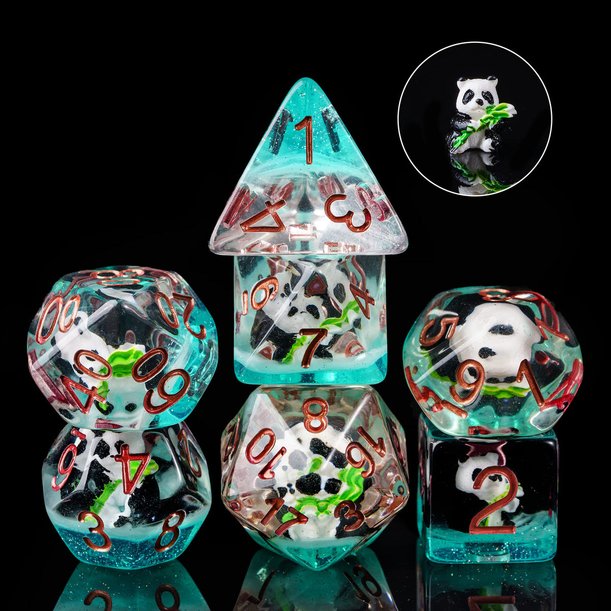 Cusdie 7-Die DND Dice Set – Panda Inside Resin Polyhedral Dice