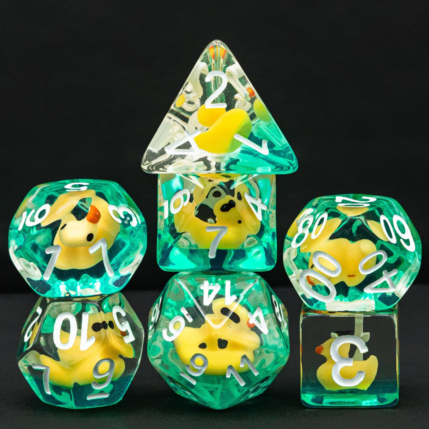 Cusdie 7-Die DND Dice Set – Polyhedral Dice with Animal Inside (Yellow Duck)
