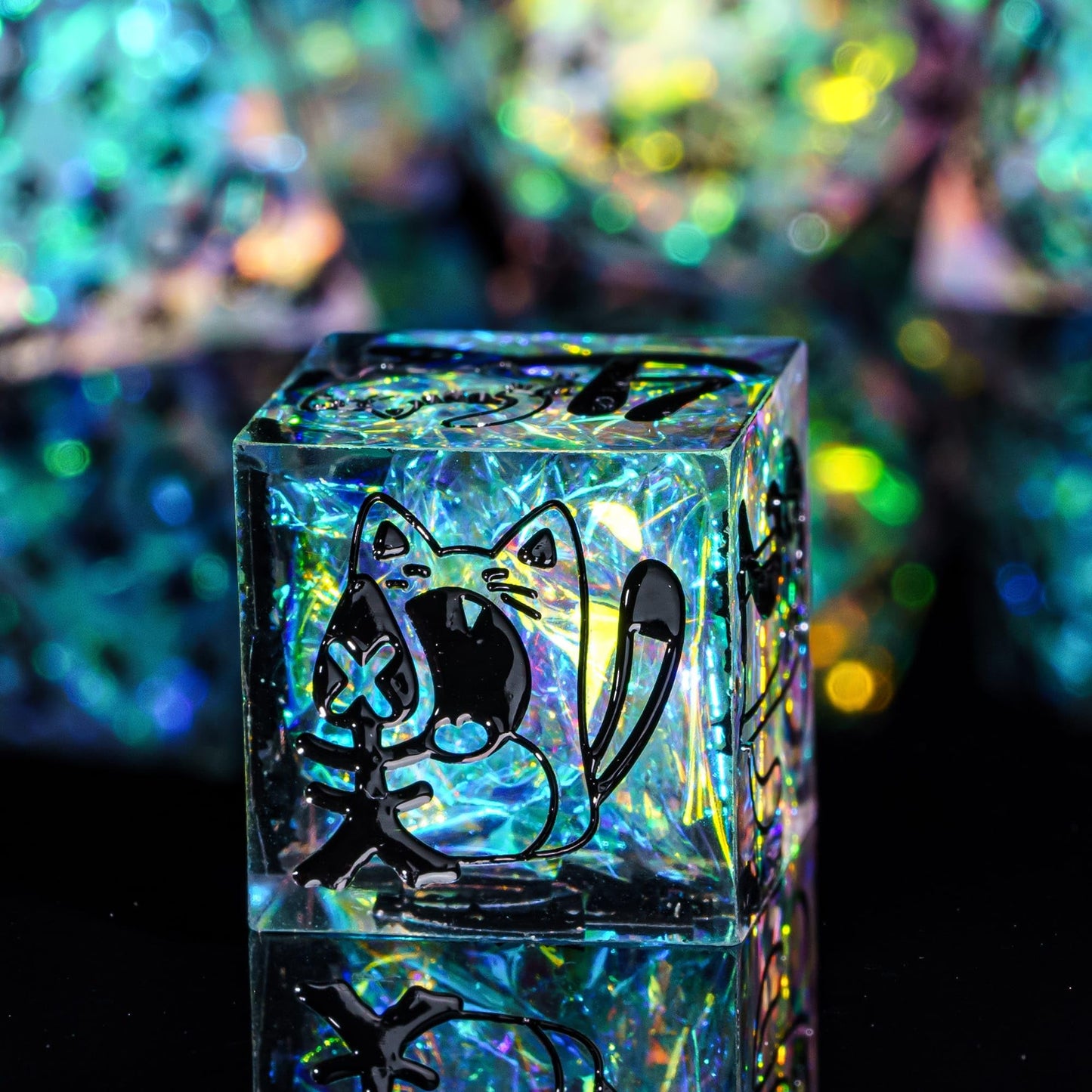 Cusdie 7-Die Sharp Edges DND Dice Set with Cat Pattern