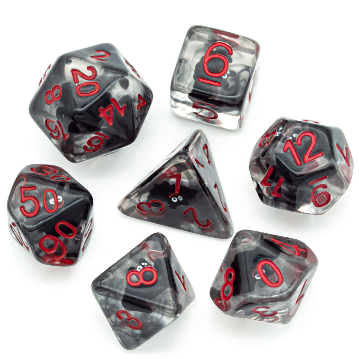 Cusdie 7-Die Bat-Filled DND Dice Set – Handmade Resin Polyhedral Dice for Halloween RPGs