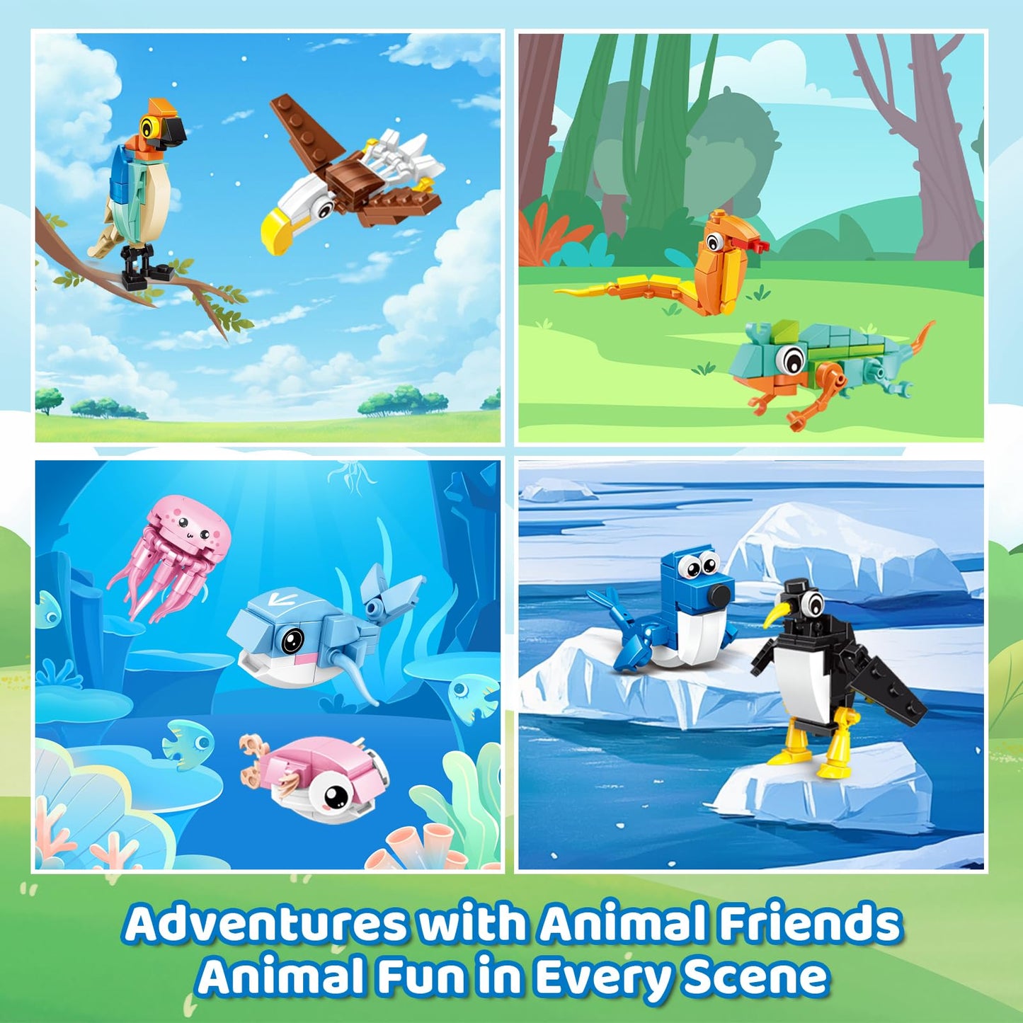 Custoduy 24-Pack Valentines Party Favors – 779 Pcs Animal Blocks (6-in-1 & 12-in-1) with Cards