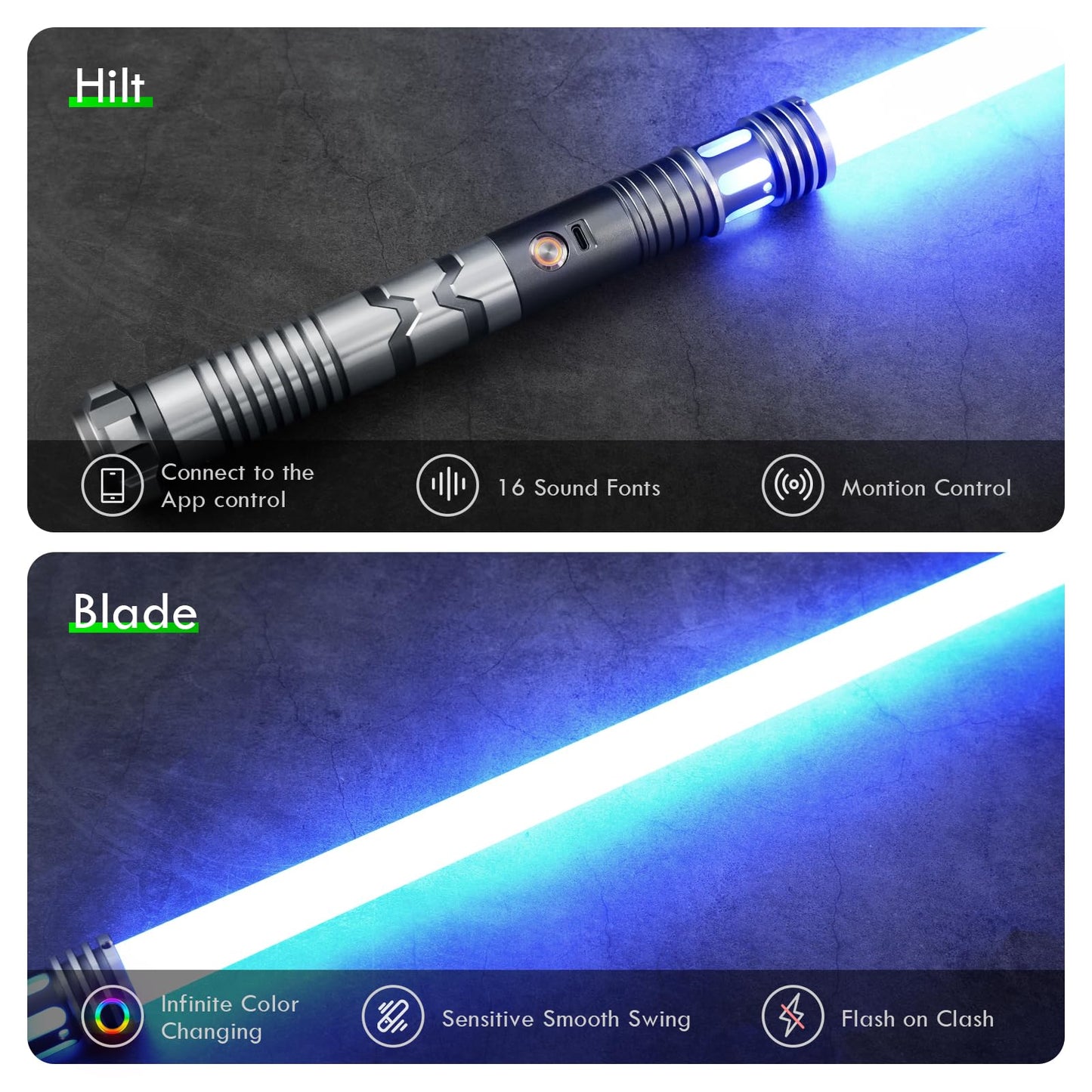 CUSTOM SABER Upgrade Smooth Swing XRGB 3.0 — Motion-Control Light Saber with 16 Fonts & Infinite Color