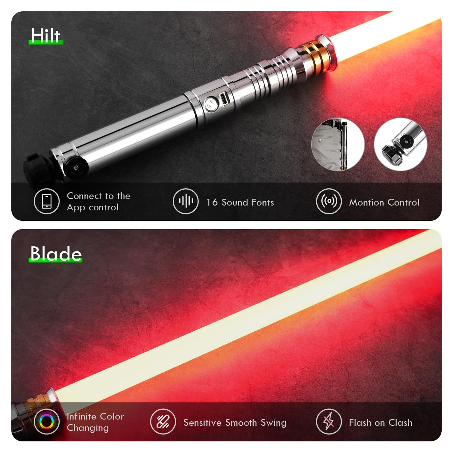 CUSTOM SABER Upgrade XRGB 3.0 Motion Control Light Saber – 16 Fonts
