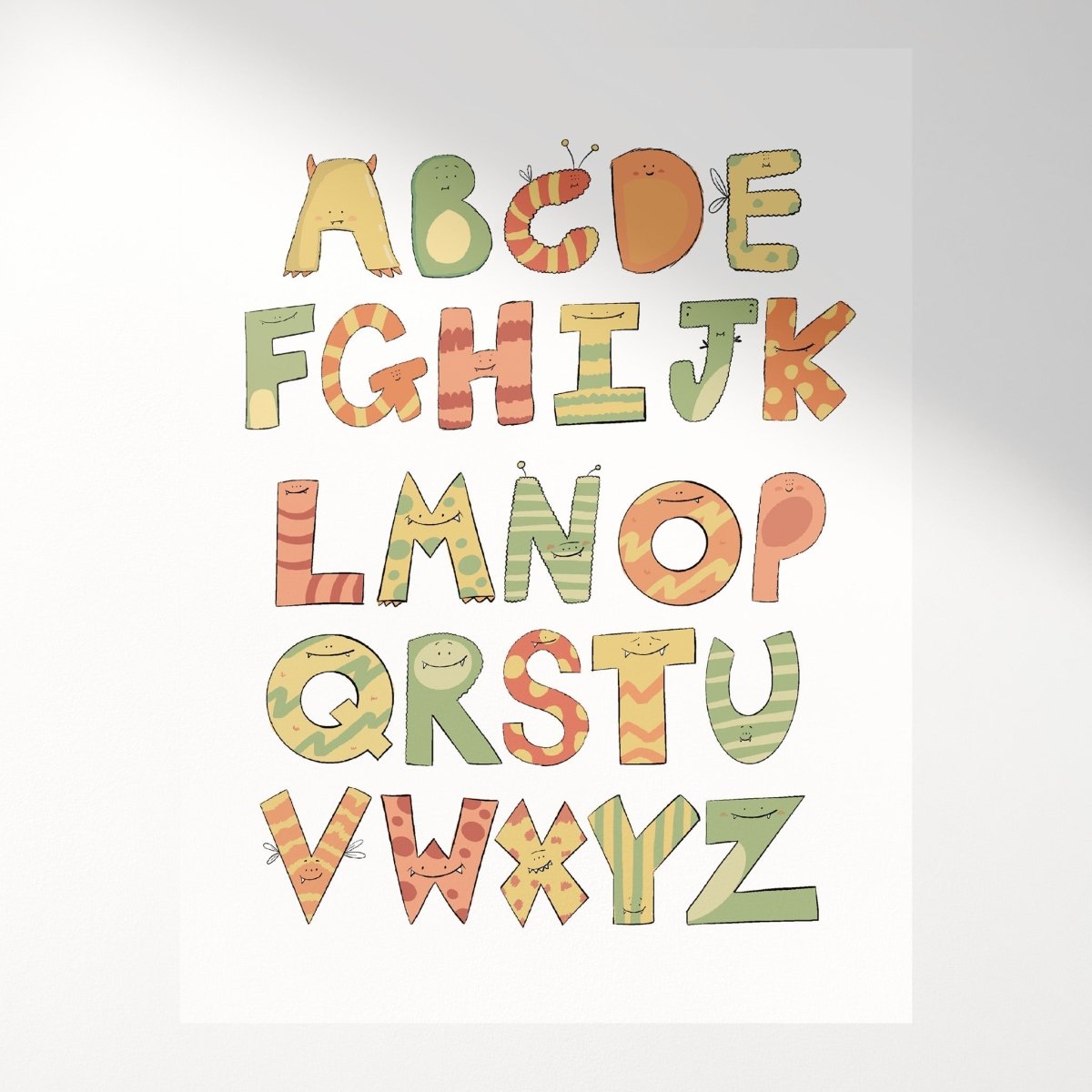 Cute Monster Themed Alphabet Art For Kids Print