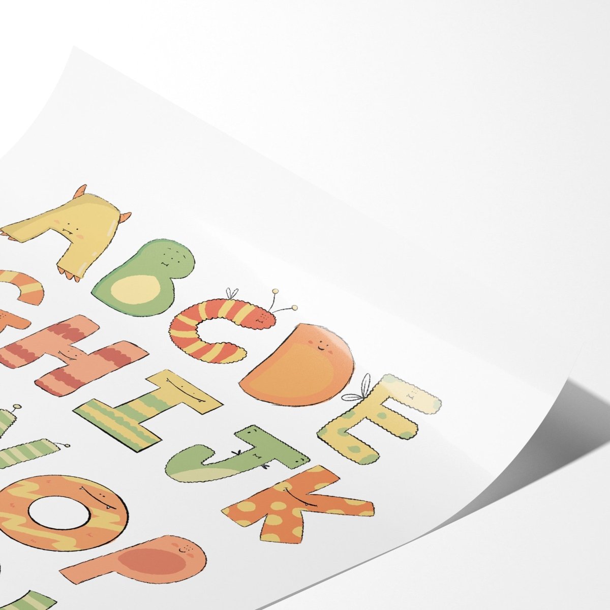 Cute Monster Themed Alphabet Art For Kids Print