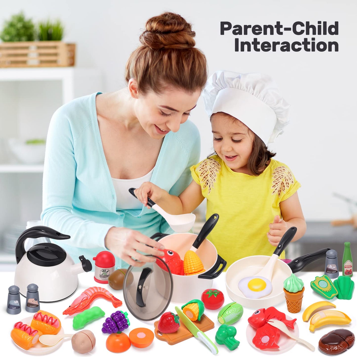 CUTE STONE Play Kitchen Accessories Set – Realistic Pretend Kitchen Toys for Kids