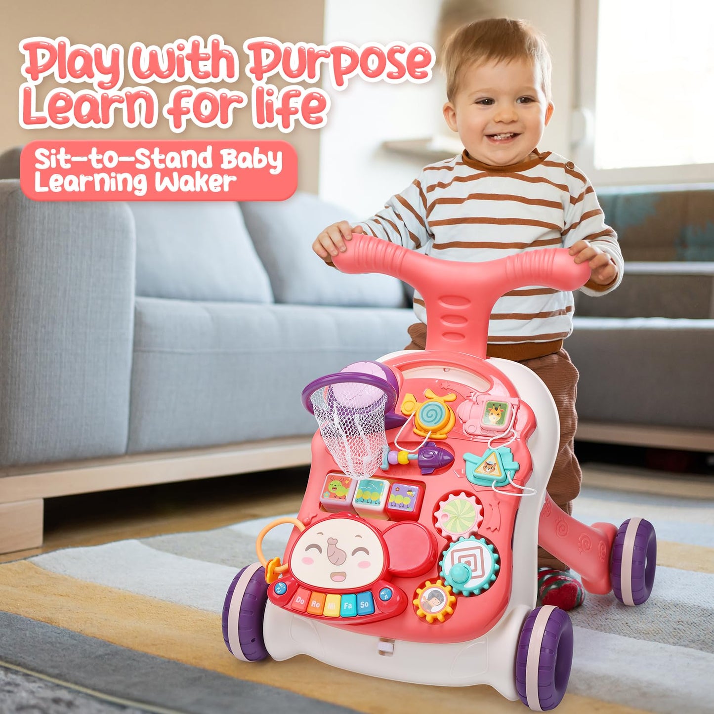 CUTE STONE Baby Walker — 2 in 1 Sit-to-Stand Learning Walker & Activity Center