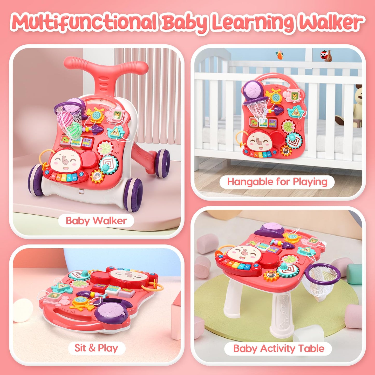 CUTE STONE Baby Walker — 2 in 1 Sit-to-Stand Learning Walker & Activity Center