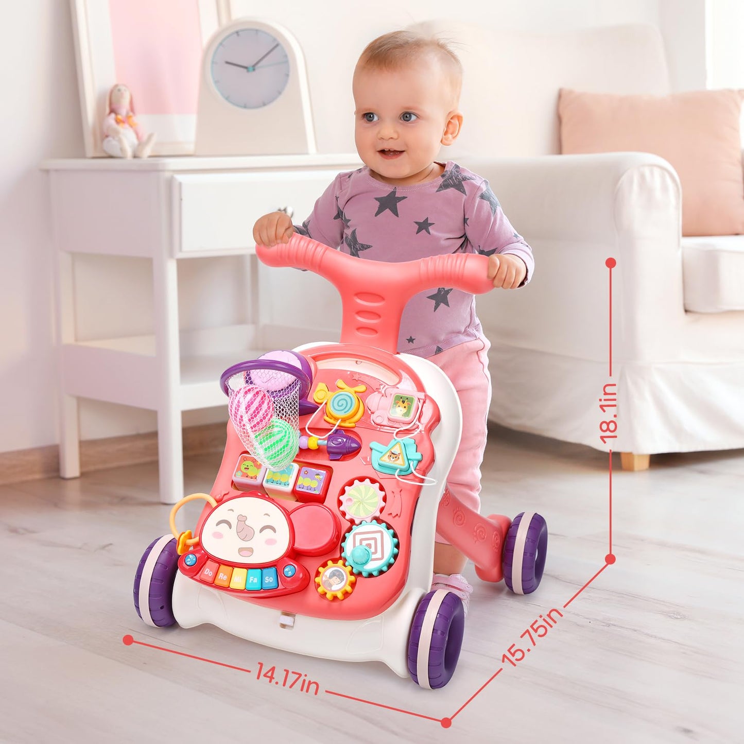 CUTE STONE Baby Walker — 2 in 1 Sit-to-Stand Learning Walker & Activity Center