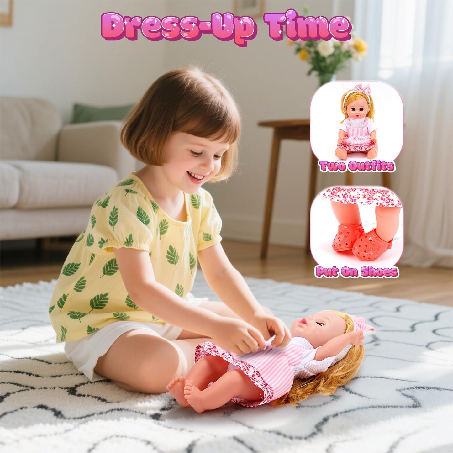 CUTE STONE Baby Doll Playset with Stroller – 12-inch Doll, High Chair & Accessories