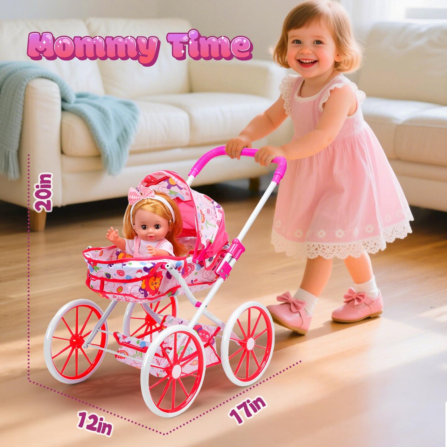 CUTE STONE Baby Doll Playset with Stroller – 12-inch Doll, High Chair & Accessories