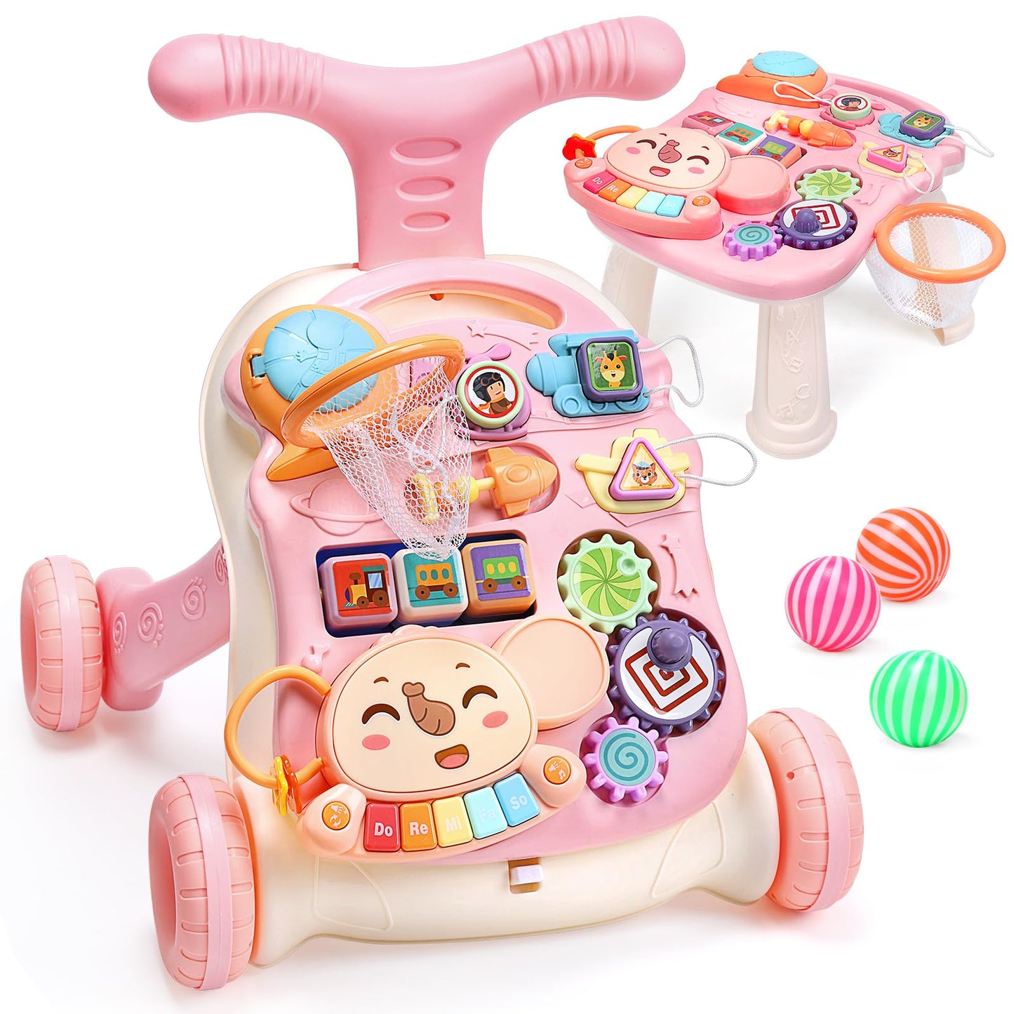 CUTE STONE 2-in-1 Baby Walker for Girls – Learning Push Walker with Detachable Activity Center