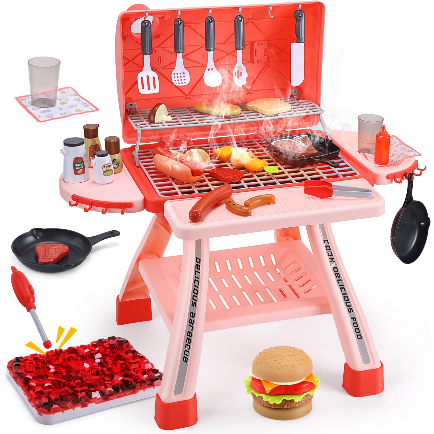 CUTE STONE BBQ for Kids — 25-Inch Grill Playset with Sound, Lights & Mist