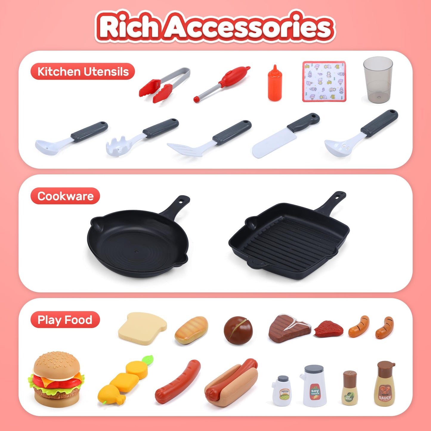 CUTE STONE BBQ for Kids — 25-Inch Grill Playset with Sound, Lights & Mist