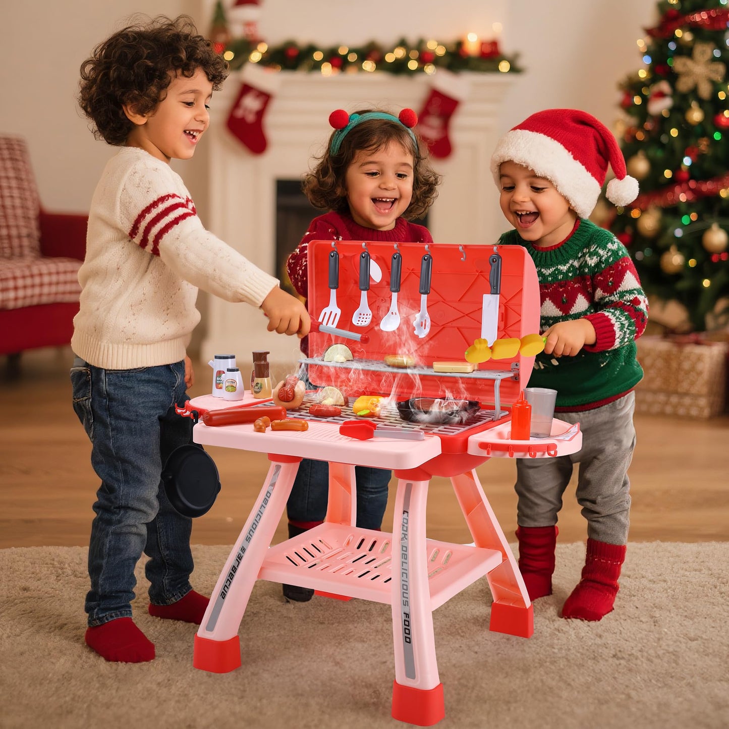CUTE STONE BBQ for Kids — 25-Inch Grill Playset with Sound, Lights & Mist