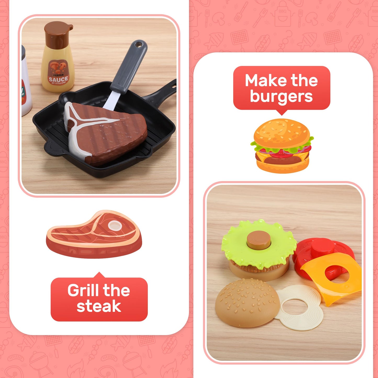CUTE STONE BBQ for Kids — 25-Inch Grill Playset with Sound, Lights & Mist