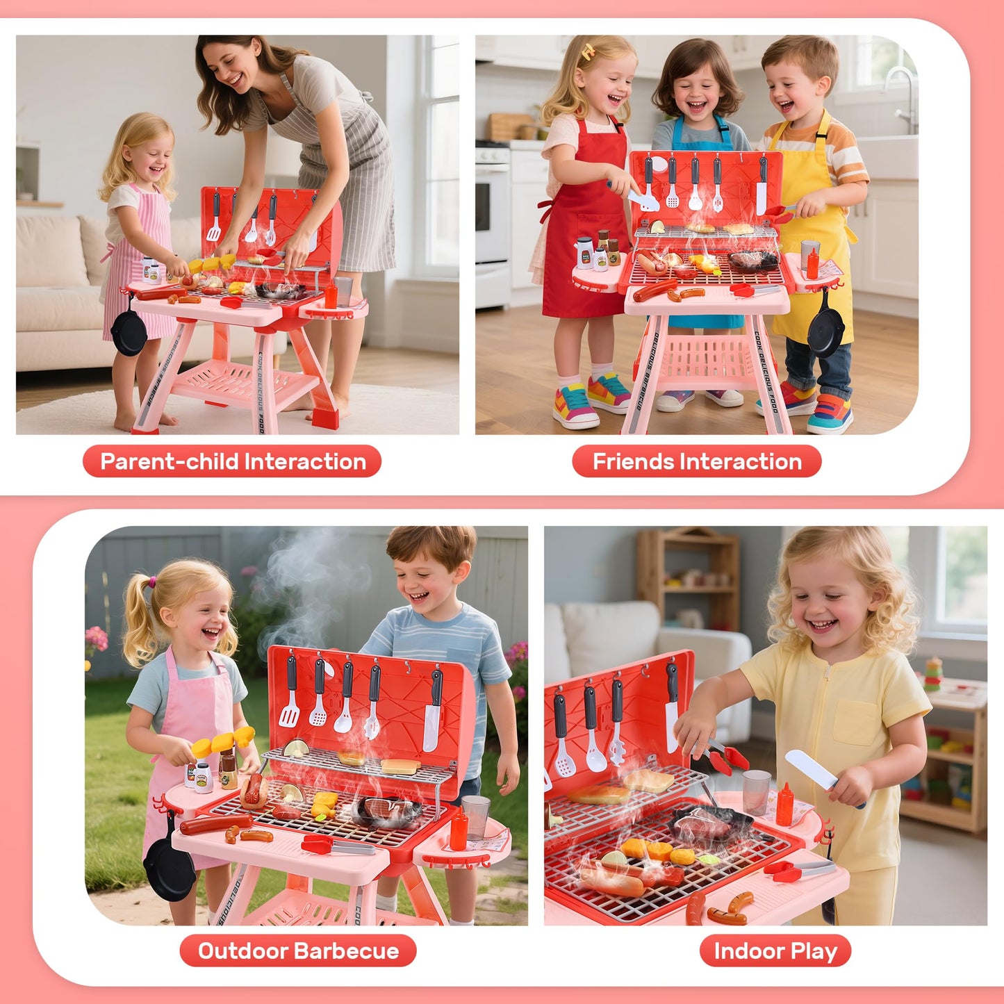 CUTE STONE BBQ for Kids — 25-Inch Grill Playset with Sound, Lights & Mist