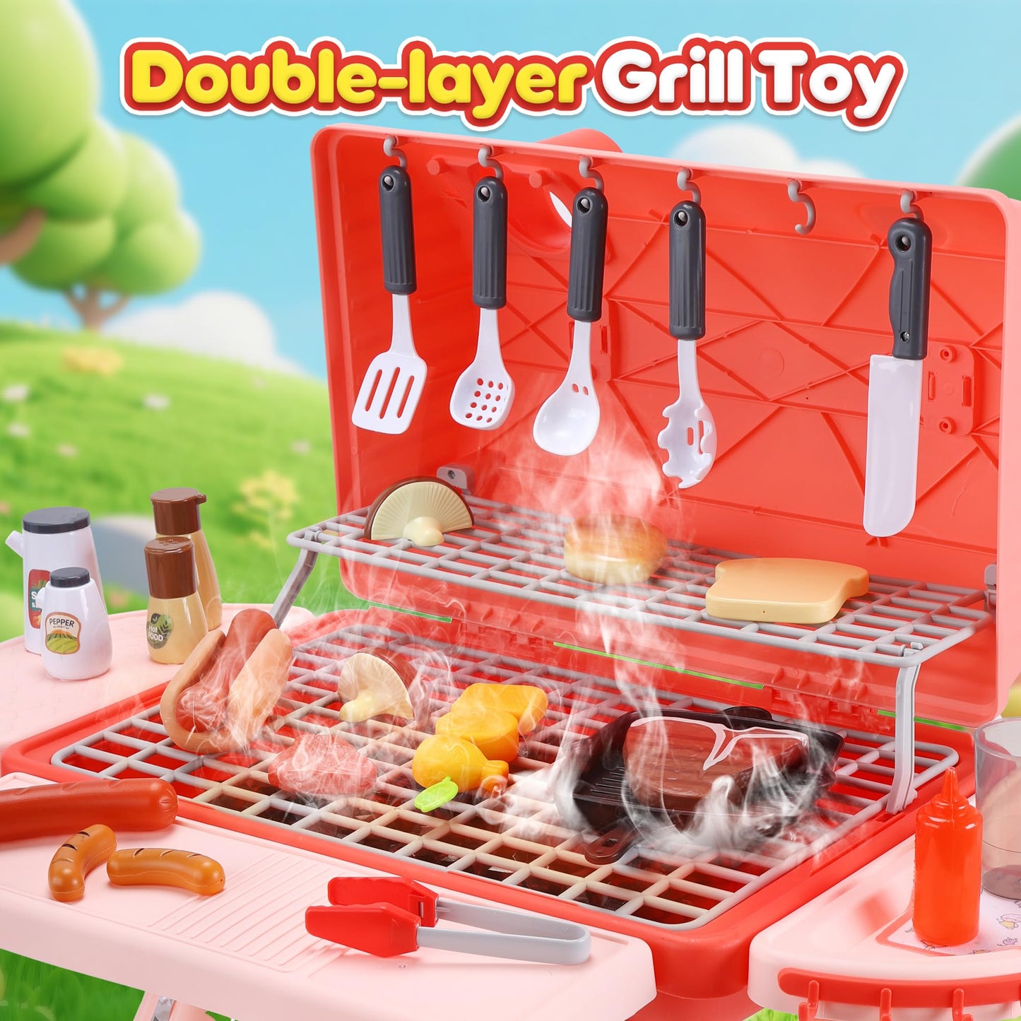 CUTE STONE BBQ for Kids — 25-Inch Grill Playset with Sound, Lights & Mist