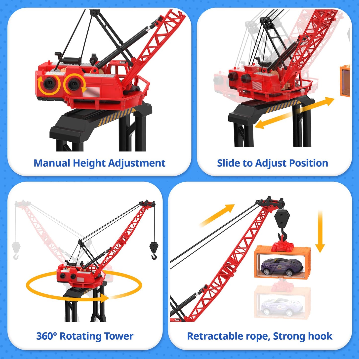 CUTE STONE 2-in-1 Toy Boat & Tower Crane Playset with Lights & Sounds | Push-Go Transport Ship