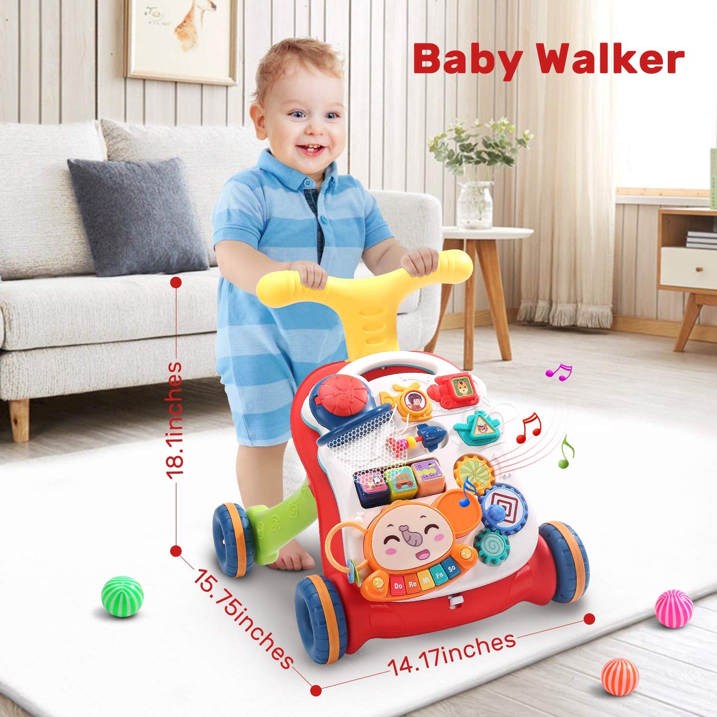 CUTE STONE Sit-to-Stand Learning Walker – 2-in-1 Baby Walker & Activity Center