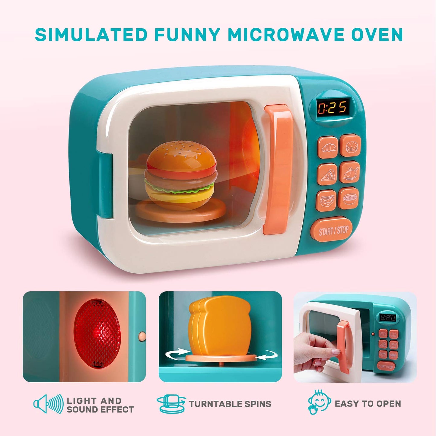 CUTE STONE Microwave Toys Kitchen Play Set – Realistic Electronic Oven & Play Food