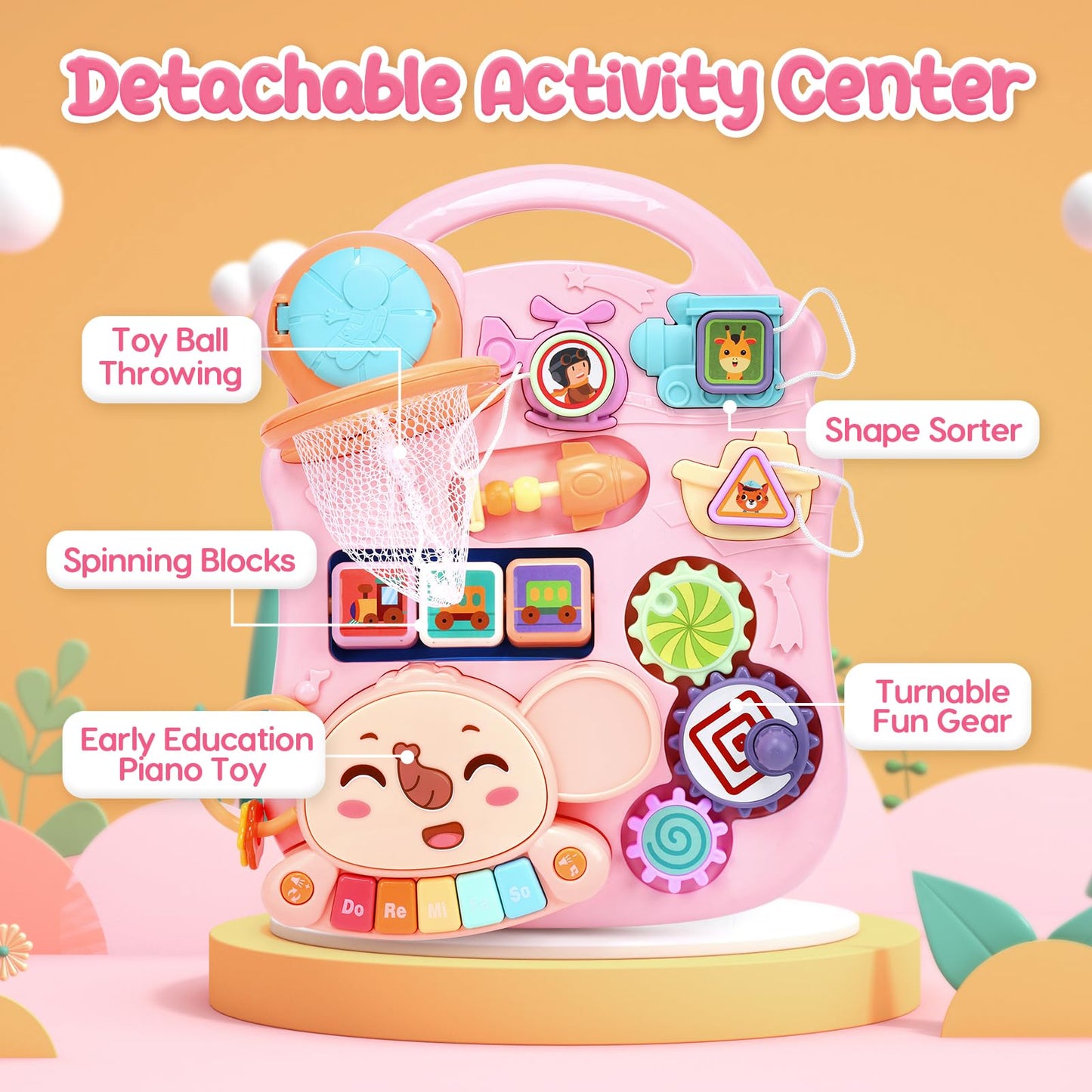 CUTE STONE 2-in-1 Baby Walker for Girls – Learning Push Walker with Detachable Activity Center
