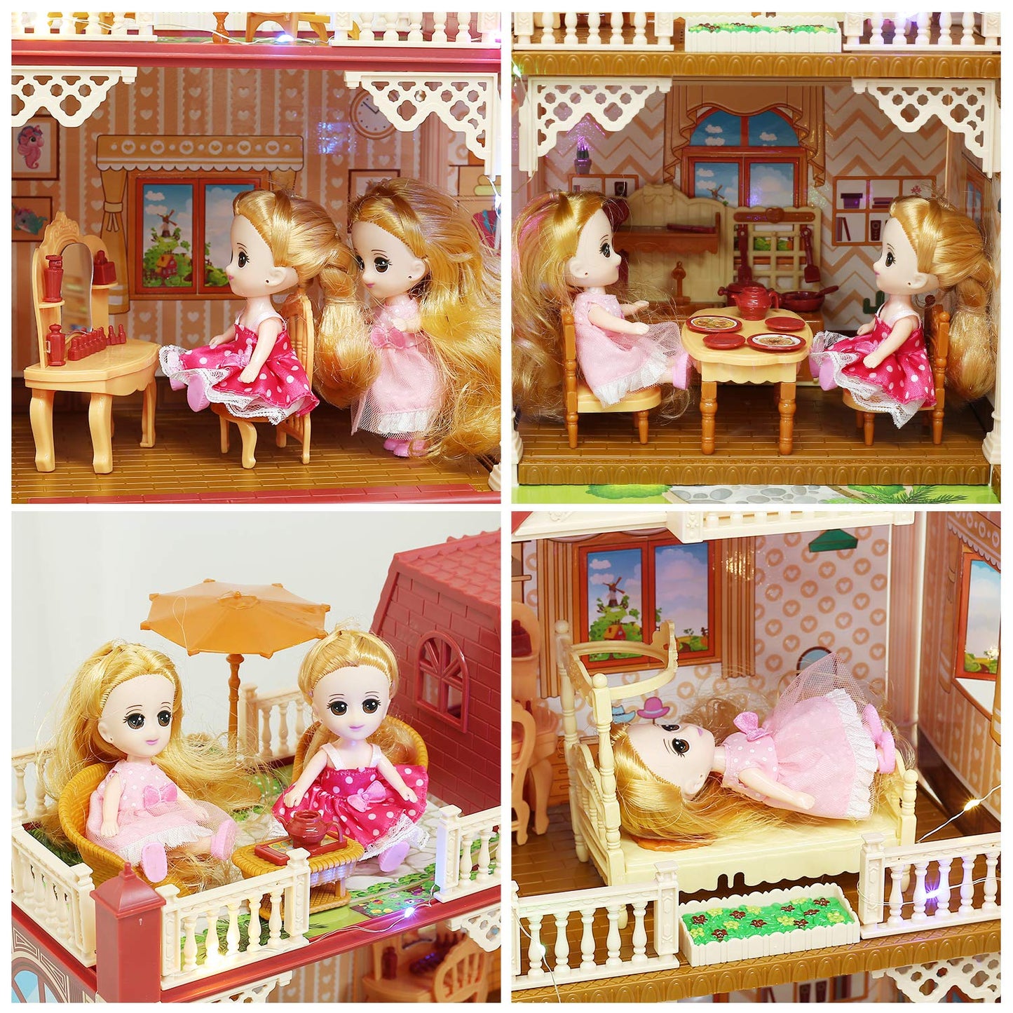 CUTE STONE Doll House for Girls – DIY 5-Room Playset with Furniture & Accessories
