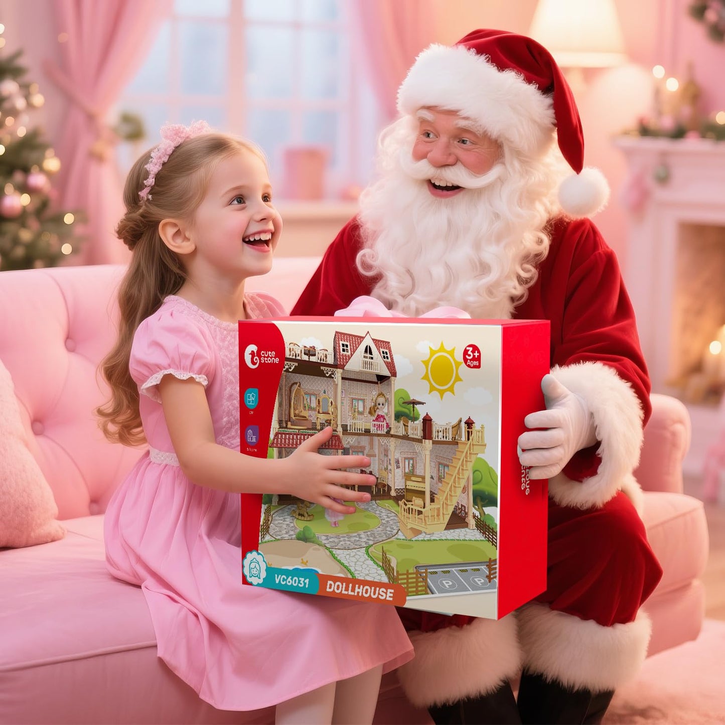 CUTE STONE Doll House for Girls – DIY 5-Room Playset with Furniture & Accessories