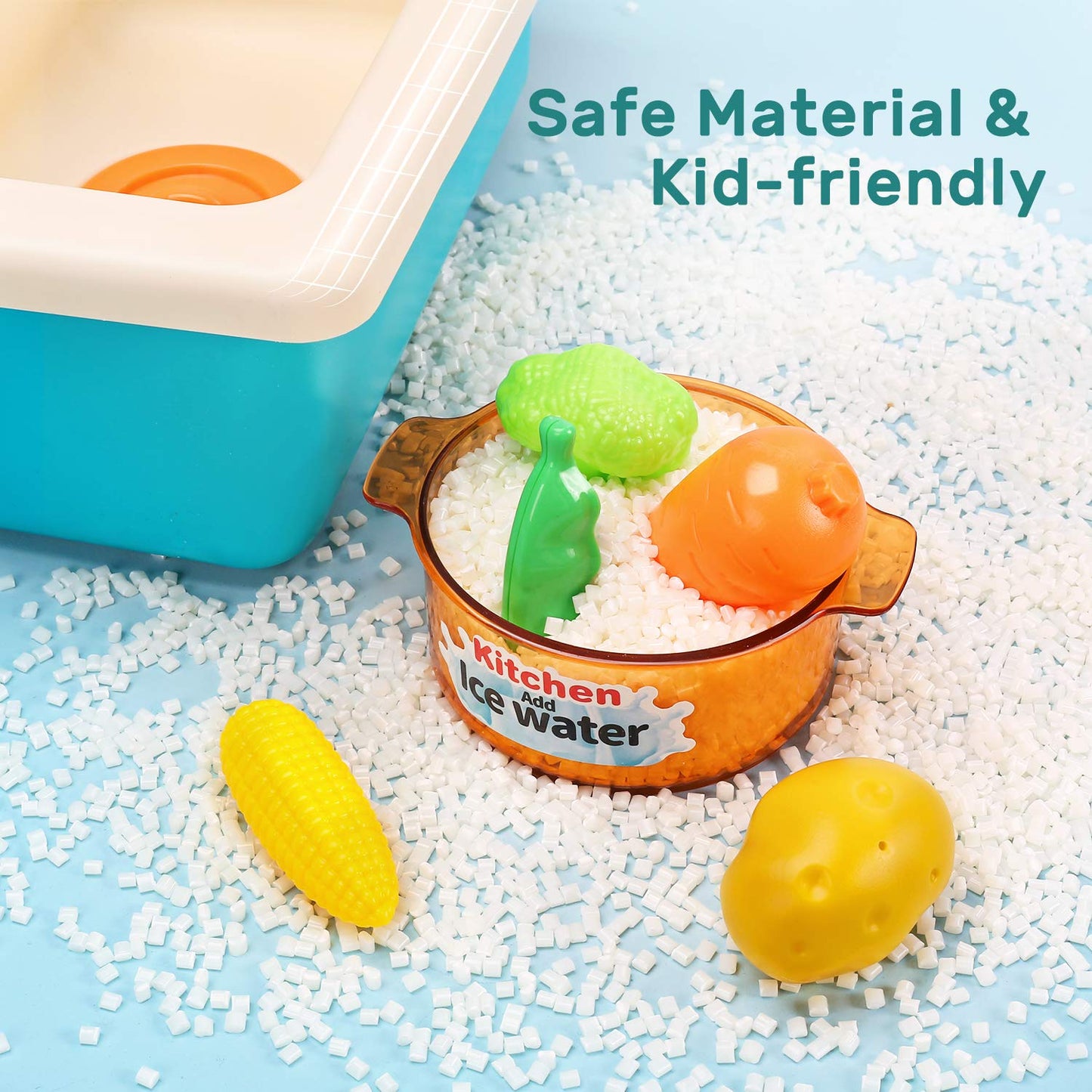 CUTE STONE Play Kitchen Sink Toy Set with Real Faucet – Color Changing Dishes, Stove & Cookware for Kids