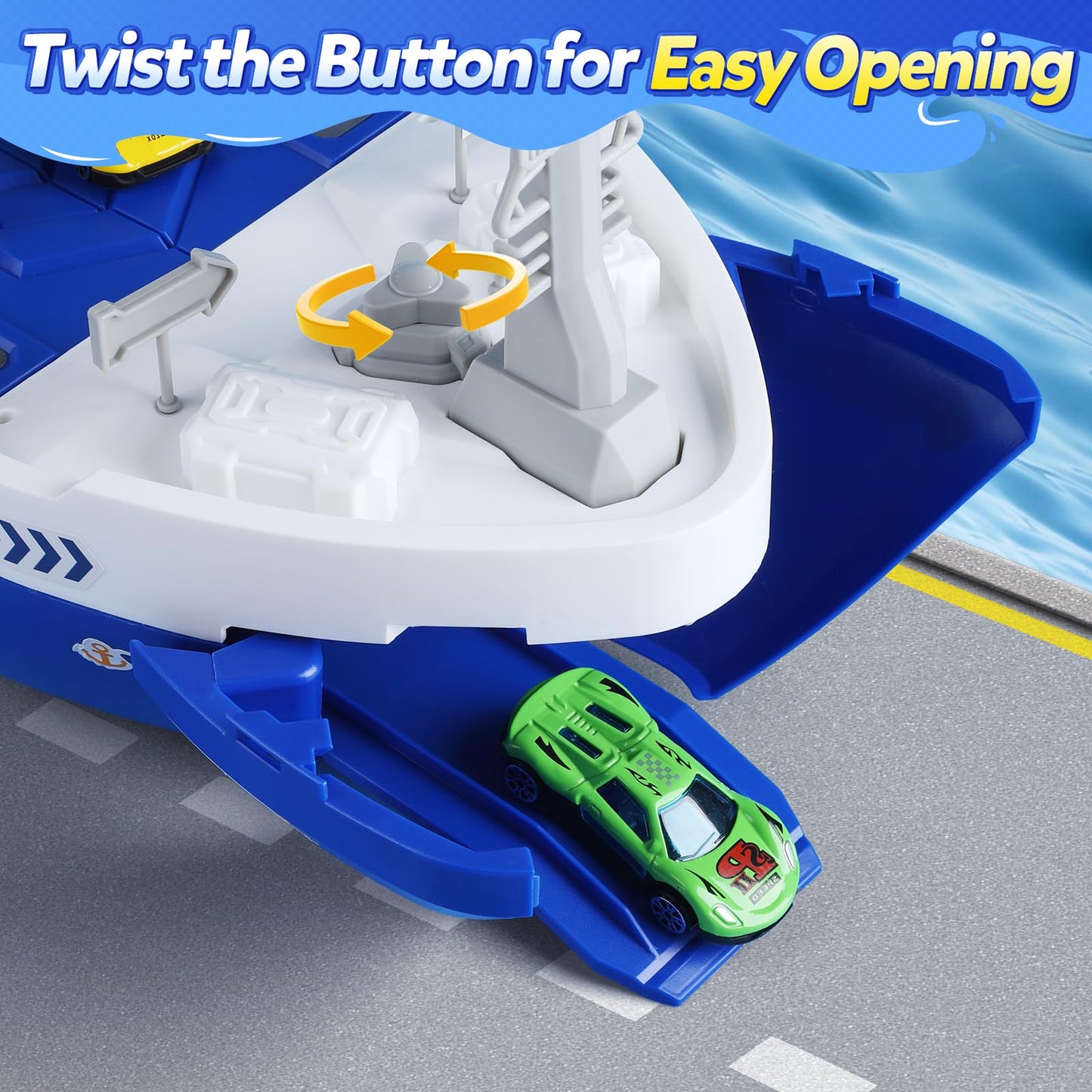 CUTE STONE Cargo Ship Toy with Gantry Crane, Lights & Sounds | Indoor Playset