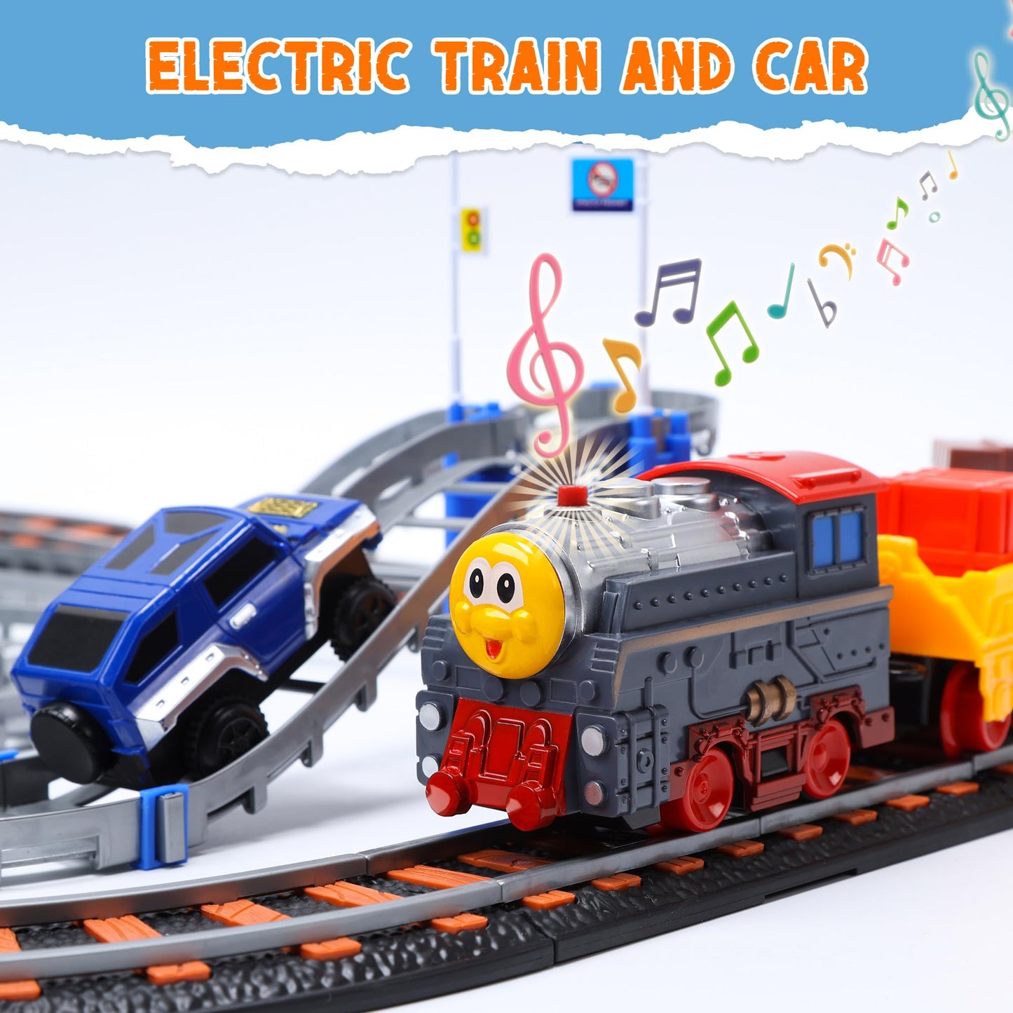 CUTE STONE Toy Train Set for Toddlers - 101-Piece Track Playset with Realistic Sounds
