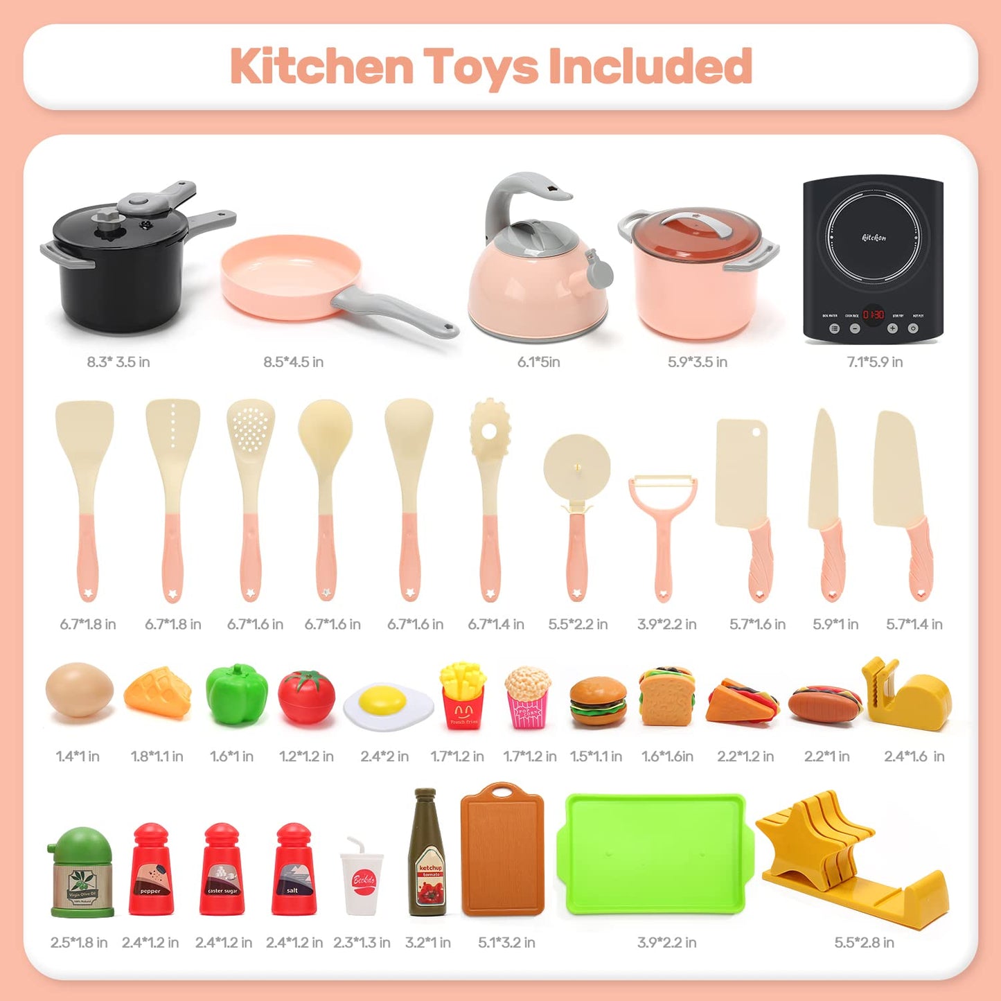 CUTE STONE Play Kitchen Accessories Set – 37-Piece Kids Cooking Toys with Induction Cooktop