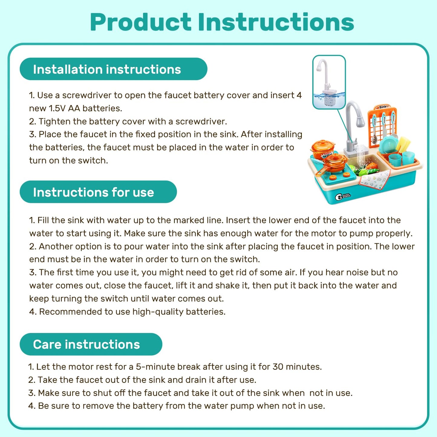 CUTE STONE Play Kitchen Sink Toy Set with Real Faucet – Color Changing Dishes, Stove & Cookware for Kids
