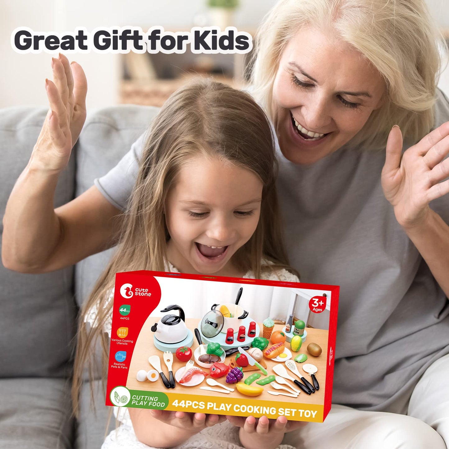 CUTE STONE Play Kitchen Accessories Set – Realistic Pretend Kitchen Toys for Kids