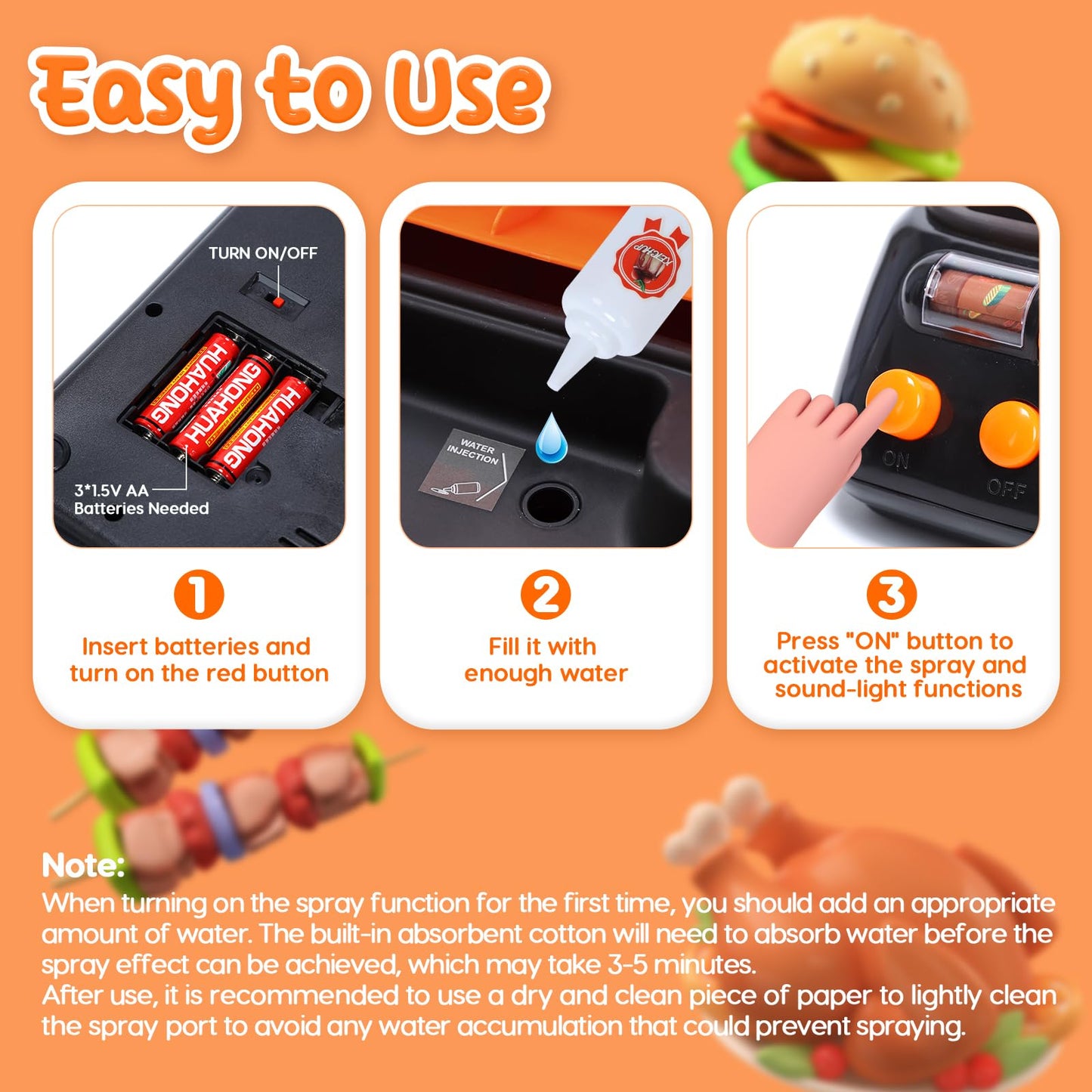 CUTE STONE Cooking Toy BBQ Set – 2-Layer Grill with Play Food, Sound & Light