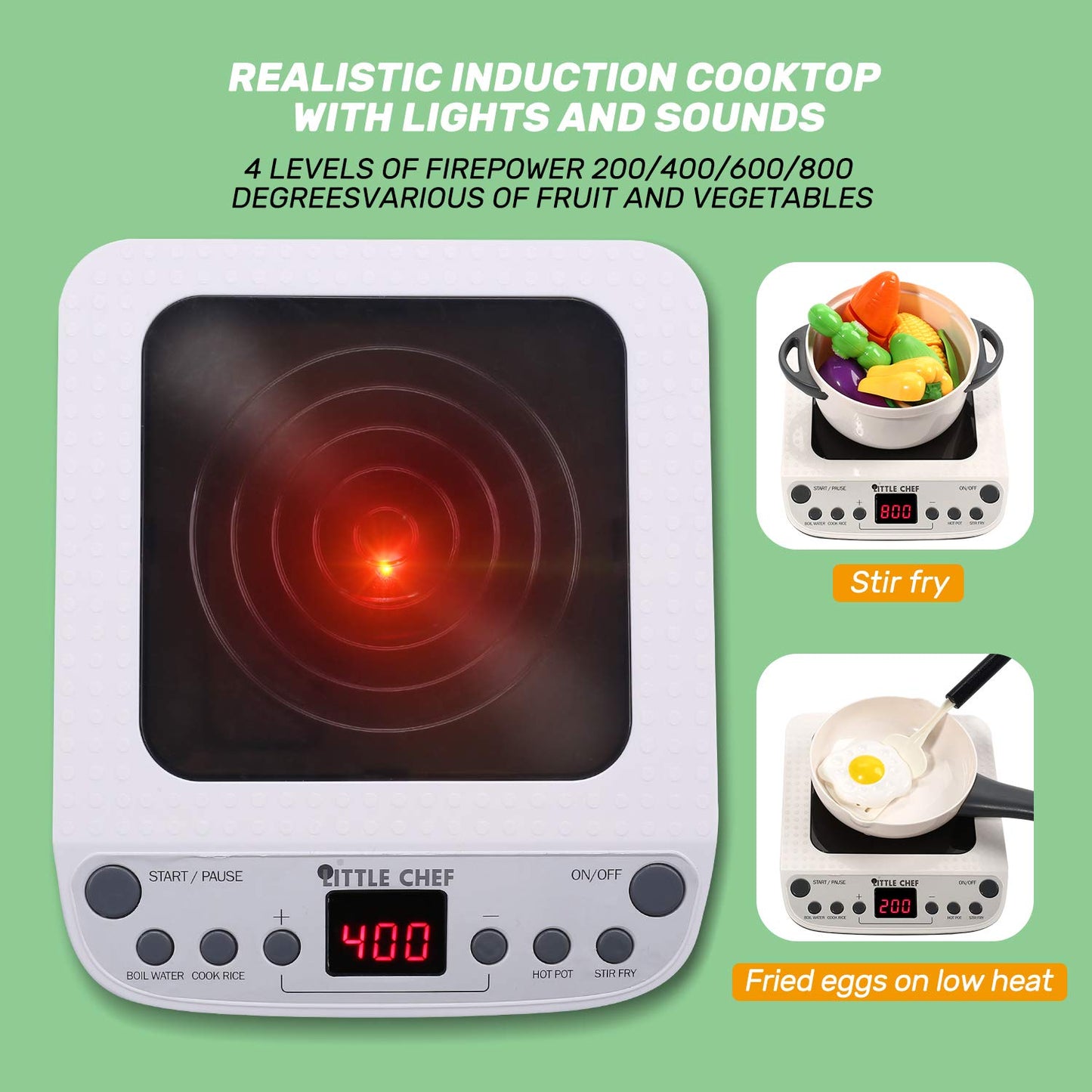 CUTE STONE Pretend Kitchen Toy with Steam Pressure Pot & Induction Cooktop