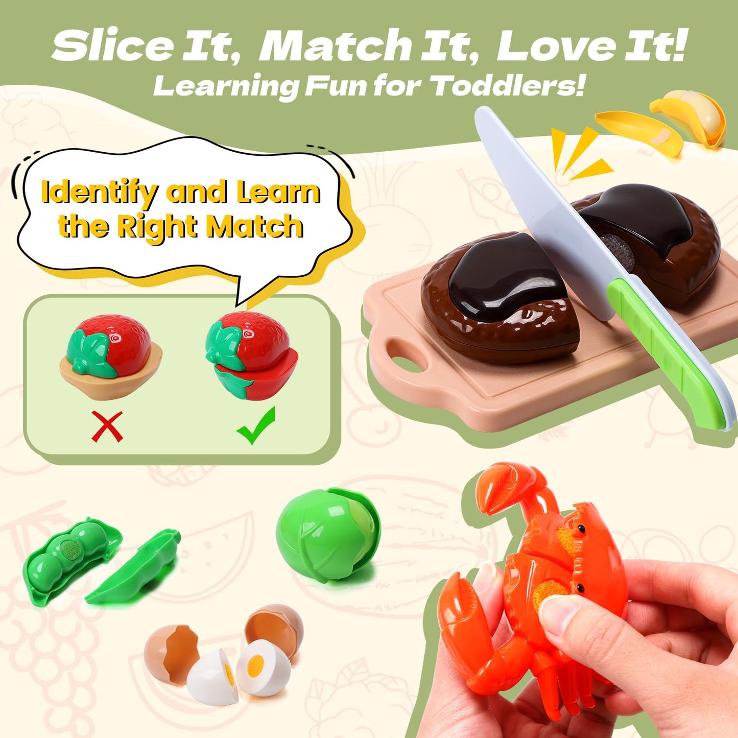 CUTE STONE 51-Piece Mini Play Kitchen Accessories for Kids | Pretend Cooking Set with Pots, Pans, Utensils & Fruits